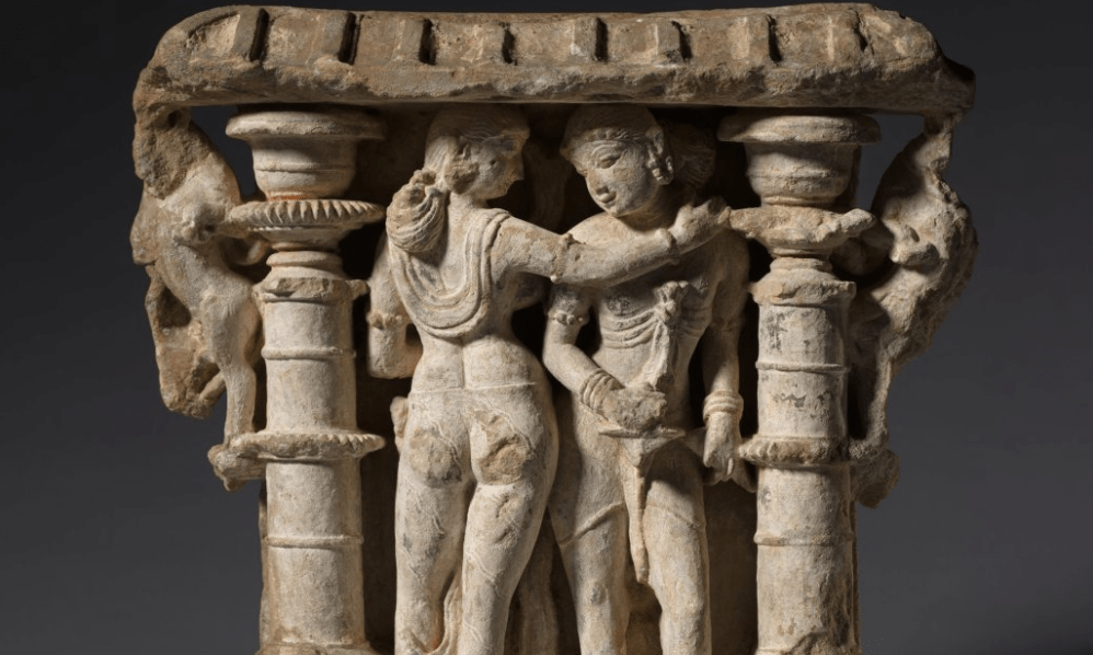 Ancient Indian temple sculpture illustrating intimacy, emotional ethics and social balance in relationships