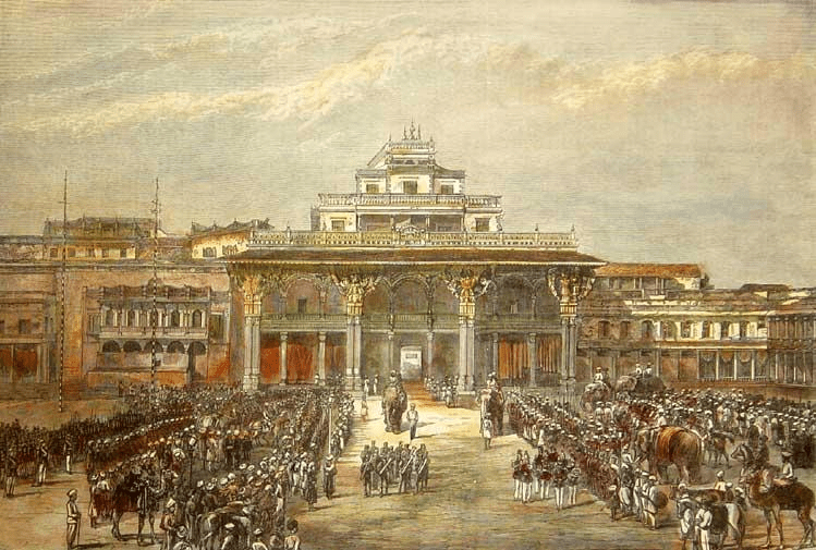 Early construction of Mysore fort under Wadiyar rulers, depicting origins of Mysore Kingdom