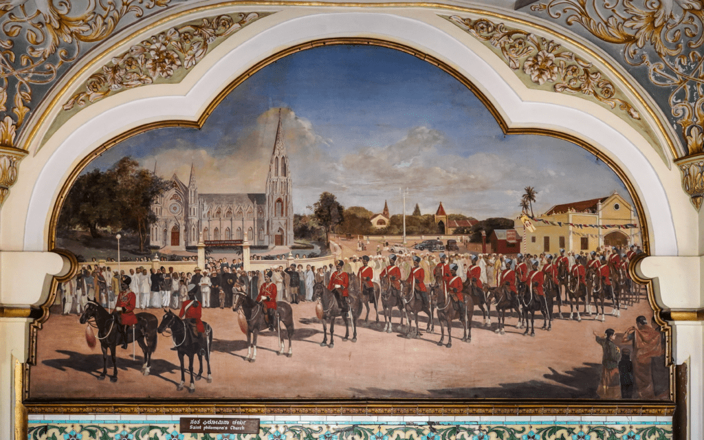 Interior artwork of Mysore Palace revealing hidden legends and symbolism