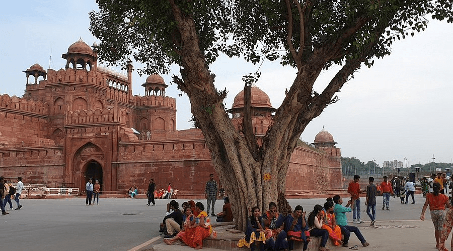Chatta Chowk entrance at Red Fort, showing arrival space leading visitors from public street to imperial complex