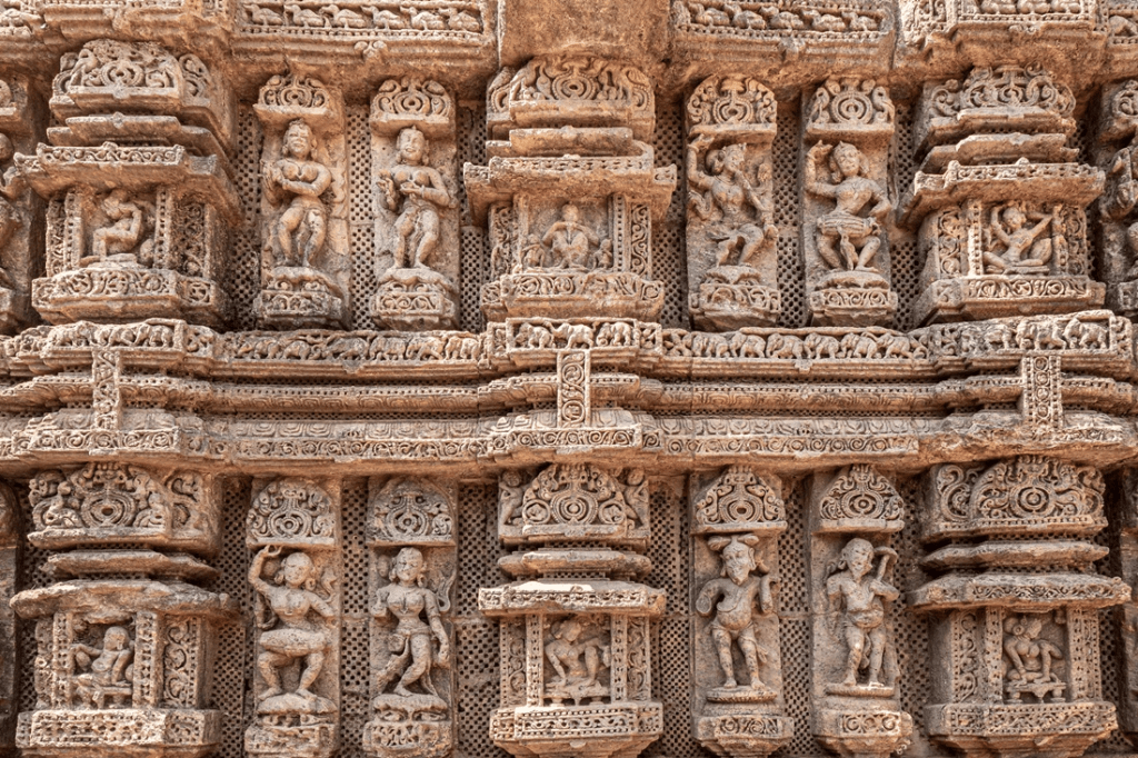 Interior pillars of Konark Sun Temple creating calm monumental atmosphere