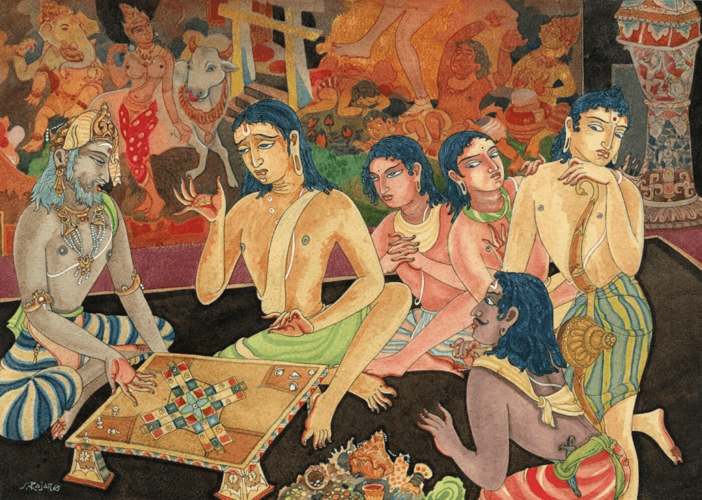 Mahabharata dice game scene symbolizing consequences of uncontrolled gambling