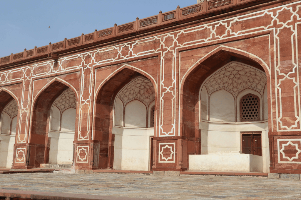 Arched alcoves organizing spatial rhythm of Humayun Tomb